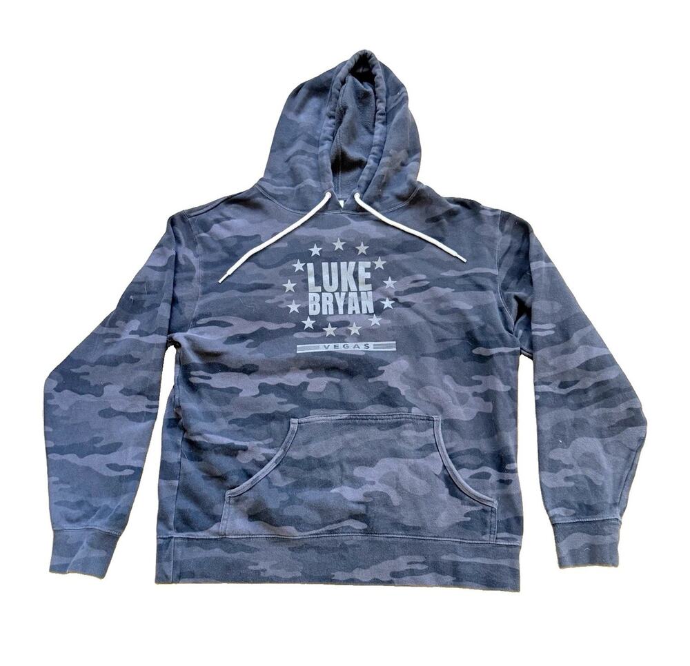 Independent Trading Co Luke Bryan Gray Camo Fleece Pullover Hoodie Men's L